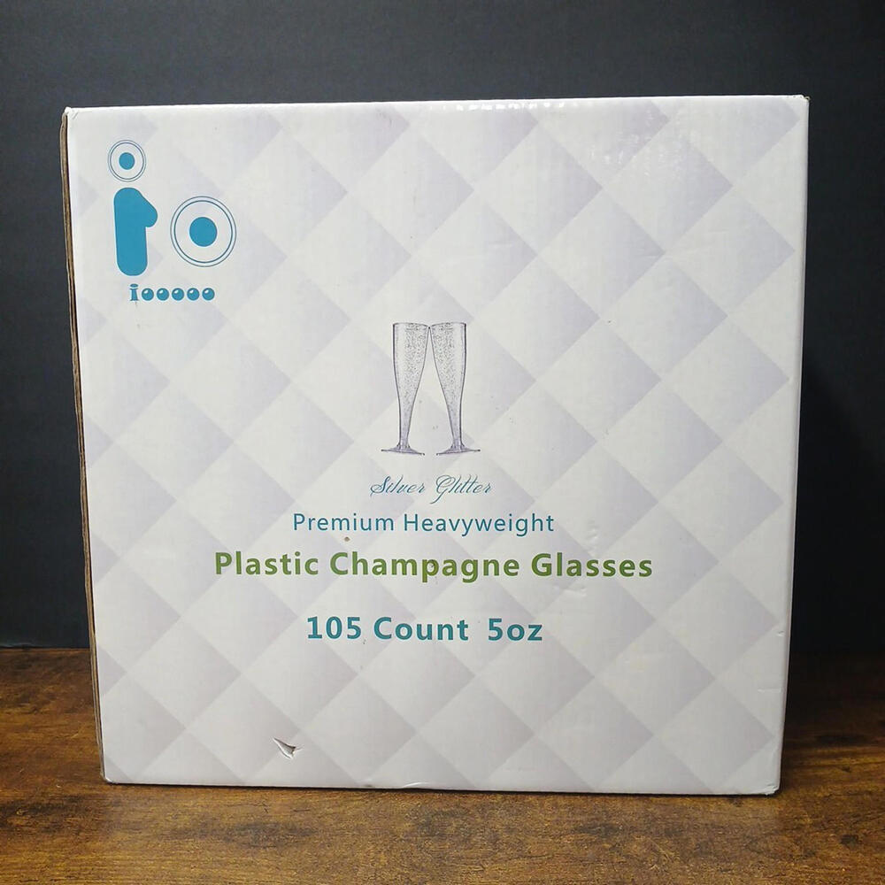 Silver Glitter Premium Heavyweight 5oz Plastic Champagne Glasses, 105 Count